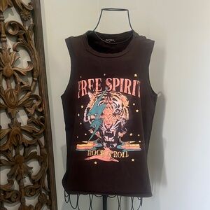 Black Graphic Tank Top with Tiger Design